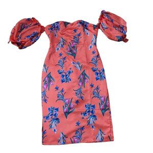 Order Plus Orange Off The Shoulder Bardot Tropical Flower Print Dress Medium M